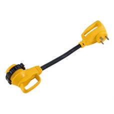 CAMCO 55522 30F/30M STDPWRGRIP 18'90 For Connecting Marine-Style 30 or 50 Amp RV Power Inlet To Standard Power Source; 30 Amp Female To 30 Amp Male; 90 Degree; 30 Amp; 18 Inch Length; Locking; Waterproof; With Plug Head Handle