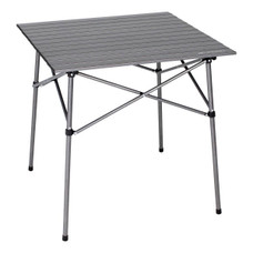 LIPPERT COMP 2021000209 HD HYBRID CAMP TABLE 27-1/2 Inch Length x 27-1/2 Inch Width x 27-1/2 Inch Depth; 80 Pound Weight Capacity; Folding; Dark Gray; Powder Coated Aluminum Slatted Top With Steel Extendable Legs; Rust Resistant; With Carry Bag