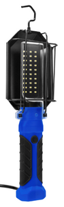 PERFORM TOOL W2237 LED DROP LIGHT Hand Held; Non-Slip Rubber Grip; 1000 Lumens; LED; Powder Coated; Metal Lamp Shield; Blue/ Black; With 25 Feet 18 Gauge Grounded Cord/ Built-In 120 Volt Outlet/ Swivel Hang Hook