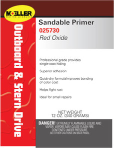MOELLER 025730 SANDABLE PRIMER RED OXIDE Base Coat/ Sandable/ Self-Etching; For Use On Aluminum And Steel Surface Marine Applications; Superior Abrasion; Red Oxide; 12 Ounce; Aerosol Can; Single