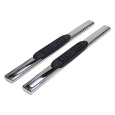 TRAILFX A7097S 5' OVAL STR CHEVY SILV REG 19 PSS With Step Pads; With Bed Step; 5 Inch Oval Straight; Polished; Stainless Steel; Without End Caps; Rocker Panel Mount