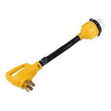 CAMCO 55552 50F/50M STD PWR GRIP  18' For Connecting Marine-Style 30 or 50 Amp RV Power Inlet To Standard Power Source; 50 Amp Male To 50 Amp Female; 50 Amp; 18 Inch Length; Locking; Waterproof; With Plug Head Handle