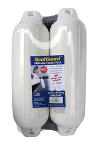 TAYLOR MADE 310152P 5' X 18' BG 2 PK. WHITE W/BLK. ROPE Ribbed; Round; 5 Inch Diameter x 18 Inch Length; White; Vinyl; With Needle Type Valve For Inflation And 6 Foot Length Black Fender Line; Pack Of 2
