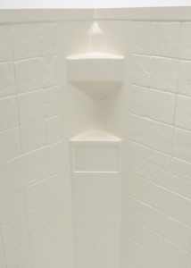 LIPPERT COMP 306203 PRCHMNT-GOES W 9.5' APRN 1 Piece Design; 34 Inch Length x 34 Inch Width x 68 Inch Height Neo Angle Shower; Parchment; Faux Slate; ABS Plastic; For Use With 9.5 Inch Apron
