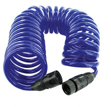VALTERRA LLC W01-0022 WTR HOSE EZ COIL 25' W/QC Not Heated; 25 Foot Length; Self Coiling; Suitable For Drinking Water; BPA/ Phthalate And Lead Free; Blue; With Quick Connect Fittings; Compact 15 Inch For Storage