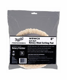 MEGUIARS WAX WRWC8 SOFT BUFF ROTARY WOOL CUT Used To Remove Sanding Marks And Severe Defects; Natural Wool; 8 Inch Diameter; Hook And Loop Attachment; Single