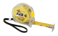 PERFORM TOOL W5041 25' CLEAR TAPE MEASURE Clear Polycarbonate Housing; 25 Foot Length; With Double Sided Hook/ Belt Hook And Wrist Strap