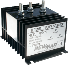 NEWMAR APS-70 AUTOMATIC POWER SELECTOR  70 AMP Automatic; 70 Amp Load Capacity; 6 To 50 Volt DC; 6 Millimeter Stud; Black; Aluminum Case; 3-1/4 Inch Length x 4-1/2 Inch Width x 3.1 Inch Depth; -40 To 80 Degree Celsius Operating Temperature