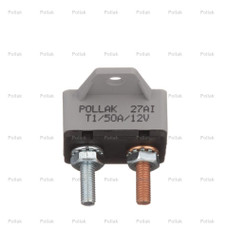 POLLAK 54-250PLP 50 AMP CIRCUIT BREAKER PK 50 Amp/ 12 Volt DC; Single Pole Thermal Type; Plastic Base; Automatic Reset; With 90 Mounting Bracket; Single; Retail Packaging