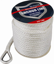 ATTWOOD MARI 11724-1 3/8X100 SOLID BRAIDED MFP Solid Braided; 100 Foot Length x 3/8 Inch Thickness; White; Multi-Filament Polypropylene; With Thimble