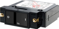 BLUE SEA 7408-BSS CIRCUIT BREAKER SC1 FLAT ROCKER 50A 50 Amps/ 240 Volt AC/ 32 Volt DC; Single Pole Magnetic Hydraulic Type; Flat Rocker Actuator; No 10-32 Screw Terminal; Single
