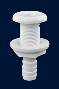 ATTWOOD MARI 3872-3 CONN-TH  .63 WHT Thru-Hull Connector; Fits 5/8 Inch Hose; Polypropylene; White; 3-1/4 Inch Length Stem; 1-3/4 Inch Diameter Flange; 1-1/4 Inch Hull Thickness; Single; Aftermarket Packaging