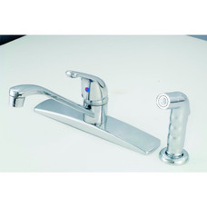 EMPIRE FAUCE SL801F-4 METAL SGL LVR KIT W/ SPRY Used For Kitchen; Single Piece 8 Inch Deck Mount; D-Spout; Single Lever Handle; Chrome Plated; 1/2 Inch NPT; 4 Hole Application; With Spray And 48 Inch Reinforced Hose