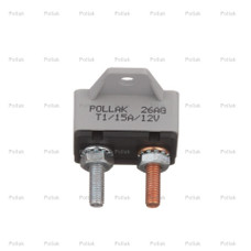 POLLAK 54-215PLP 15 AMP CIRCUIT BREAKER PK 15 Amp/ 12 Volt DC; Single Pole Thermal Type; Plastic Cover; Automatic Reset; With 90 Mounting Bracket; Single; Retail Packaging