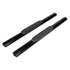 TRAILFX A1529B 4'' OVAL STRAIGHT BAR RP With Step Pads; 4 Inch Oval Straight; Powder Coated; Black; Mild Steel; With Welded End Caps; Rocker Panel Mount