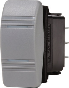 BLUE SEA 8220-BSS SWITCH CONTURA DPDT ON-OFF-ON 20 Amps At 12 Volts/ 15 Amps At 24 Volts; Rocker Switch; On-Off-On Switch Action; Double Pole Double Throw; LED; Black With Gray Actuator