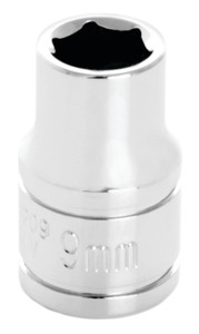 PERFORM TOOL W38209 SOCKET 9MM 3/8 Inch Drive; 9 Millimeter; Metric; 6 Point; Polished Nickel Chrome Plated; Vanadium Alloy Steel; Single