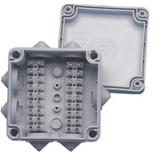 NEWMAR PX-3 WATERPROOF JUNCTION BOX  LARGE 4.45 Inch Width x 4.45 Inch Depth x 2.29 Inch Height; 18 Pair Terminal Strip; 16 Gauge Wire; Gray; Polypropylene Housing; With Brass Compression Screw Terminals/ 2 Connector Strips; IP54 Waterproof