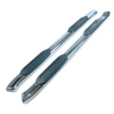 TRAILFX A8239S 6'OVAL BENT NERF BAR  PSS With Step Pads; 6 Inch Oval Bent; Polished; Stainless Steel; With Welded End Caps; Rocker Panel Mount