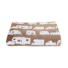 CAMCO 53126 LIBATC - FLEECE BLANKET  GREIGE  QU 90 Inch Length x 90 Inch Width; Greige With RV Print; Polyester; Machine Washable
