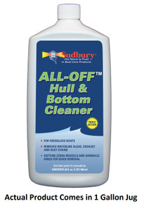SUDBURY 20128 ALL-OFF HULL+BOTTOM CLEANER128 OZ Use To Remove Waterline/ Algae/ Rust/ Gas Exhaust Stains From Boat Bottom And Hull Areas; For Use On Fiberglass Surface; 1 Gallon Jug; Single