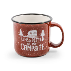 CAMCO 53235 LIBATC- MUG  SPECKLED RED Coffee Mug; 14 Ounce; With Handle; With ?ǣLife Is Better At The Campsite?ǥ Logo And Retro RV Design; Red; Speckled Enamel Style; Ceramic; Microwave And Dishwasher Safe; Single
