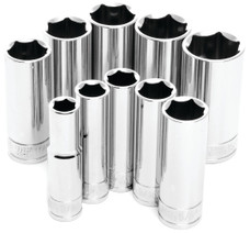 PERFORM TOOL W38300 SOCKET SET 3/8 Inch Drive; Standard; Deep/ 6 Point; Chrome Vanadium Steel; With Size Of 3/8 Inch/ 7/16 Inch/ 1/2 Inch/ 9/16 Inch/ 5/8 Inch/ 11/16 Inch/ 3/4 Inch/ 13/16 Inch/ 7/8 Inch/ 15/16 Inch; Set Of 10
