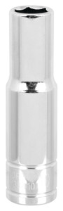 PERFORM TOOL W38410 SOCKET DP 10MM 3/8 Inch Drive; 10 Millimeter; Metric; Deep Socket; 6 Point; Polished Nickel Chrome Plated; Vanadium Alloy Steel; Single