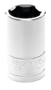PERFORM TOOL W32215 SOCKET 15MM 1/2 Inch Drive; 15 Millimeter; Metric; 6 Point; Polished Nickel Chrome Plated; Vanadium Alloy Steel; Single