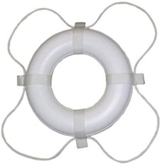 TAYLOR MADE 361 24' WHITE FOAM RING BUOY Life Buoy; 24 Inch Diameter; Ring; With Sewn In Beckets To Secure Grab Line; White; Unicellular Polyurethane Foam Core/ Vinyl Shell/ Polypropylene Grab Line; 16.5 Pound Sea Water Buoyancy; With White Grab Line