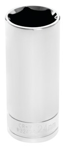 PERFORM TOOL W32424 SOCKET DP 24MM 1/2 Inch Drive; 24 Millimeter; Metric; Deep Socket; 6 Point; Polished Nickel Chrome Plated; Vanadium Alloy Steel; Single