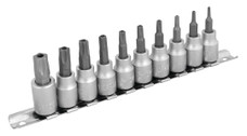 PERFORM TOOL W80564 LOBE SKT SET Use With 3/8 Inch Drive Socket; Alloy Steel Bit With Chrome Vanadium Steel Socket; With T10/ T15/ T20/ T25/ T27/ T30/ T40/ T45/ T50/ T55 And Storage Rail; Set Of 10