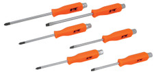 PERFORM TOOL W1729 6PC STRIKE CAP SCREWDRIVER SET Phillips and Slotted; #1/ #2/ #3 Phillips and 3/16 Inch/ 1/4 Inch 5/16 Inch Slotted; Heat Resistant Handles; With Magnetic Tip; Set Of 6; With Hex Drive Strike End Caps