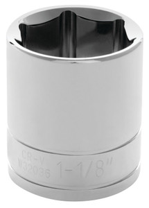 PERFORM TOOL W32036 SOCKET 1-1/8 1/2 Inch Drive; 1-1/8 Inch; Standard; 6 Point; Polished Nickel Chrome Plated; Vanadium Alloy Steel; Single