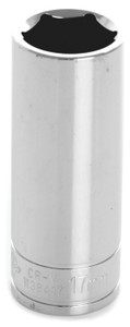 PERFORM TOOL W38417 SOCKET DP 17MM 3/8 Inch Drive; 17 Millimeter; Metric; Deep Socket; 6 Point; Polished Nickel Chrome Plated; Vanadium Alloy Steel; Single