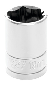 PERFORM TOOL W32219 SOCKET 19MM 1/2 Inch Drive; 19 Millimeter; Metric; 6 Point; Polished Nickel Chrome Plated; Vanadium Alloy Steel; Single