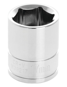 PERFORM TOOL W38217 SOCKET 17MM 3/8 Inch Drive; 17 Millimeter; Metric; 6 Point; Polished Nickel Chrome Plated; Vanadium Alloy Steel; Single