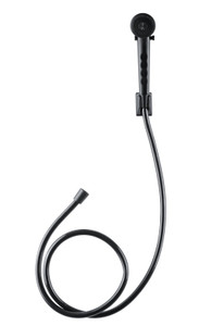 DURA FAUCET DF-SA130-MB RV SHOWER HEAD & HOSE - MATTE BLACK Hand-Held With 60 Inch Reinforced Vinyl Hose; Matte Black; Plastic; With Mounting Bracket And Hose Guide Ring/ Water Saving Trickle Valve Switch On Shower Head