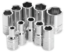 PERFORM TOOL W36002 SOCKET SET 1/4 Inch Drive; Standard; 6 Point; Chrome Vanadium Steel; With Size Of 5/32 Inch/ 3/16 Inch/ 7/32 Inch/ 1/4 Inch/ 9/32 Inch/ 5/16 Inch/ 11/32 Inch/ 3/8 Inch/ 7/16 Inch/ 1/2 Inch; Set Of 10