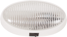 OPTRONICS RVPL7CFS PORCH LIGHT;SWITCH; OVAL;CLR&AMBER 1 Incandescent Bulb; 12.8 Volt DC; 6-1/4 Inch x 3-7/16 Inch Oval; Clear Lens; Single; With Switch; Surface Mount; White Plastic Housing; Acrylic Lens; Hard Wired Connection; Polypack Packaging