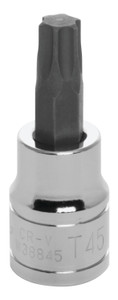 PERFORM TOOL W38845 STAR BIT SOCKET T45 Use With 3/8 Inch Drive Socket; 6 Point; T45; Polished; Alloy Steel Bit With Chrome Vanadium Steel Socket; Single
