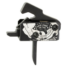 Rise Armament Super Sporting Trigger, Live Free or Die, Flat Trigger, Anodized Finish, Black and White, Includes Anti-Walk Pins RA-140F-LFOD-AWP