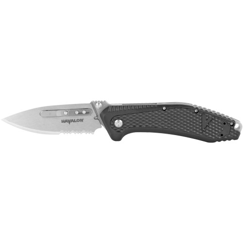 Havalon Redi-Knife, Folding Knife, Black Handle, 3" Blade, 1 Partially Serrated Blade and 1 Non-Serrated Blade, OAL 7 1/4", Ambi Moveable Clip XTC-REDI-B
