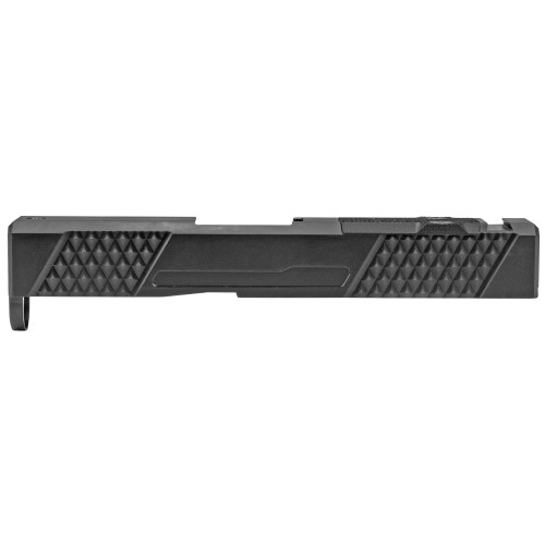 Grey Ghost Precision Stripped Slide, For Glock 43/43X, Version 2, Optic Cutout Compatible With Shield RMS-C With Correct Length Screws Included, No Mounting Plate Needed, Cover Plate Included, Version 2 Slide Pattern, DLC Finish, Black GGP-SPG43-V2-