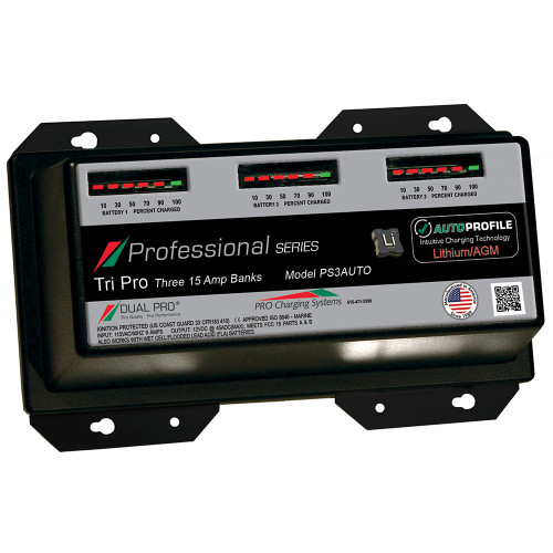 Dual Pro PS3 Auto 15A - 3-Bank Lithium\/AGM Battery Charger