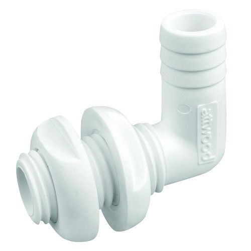 Attwood White Plastic 90 Degree Thru-Hull Connector - 3\/4" Inner Diameter