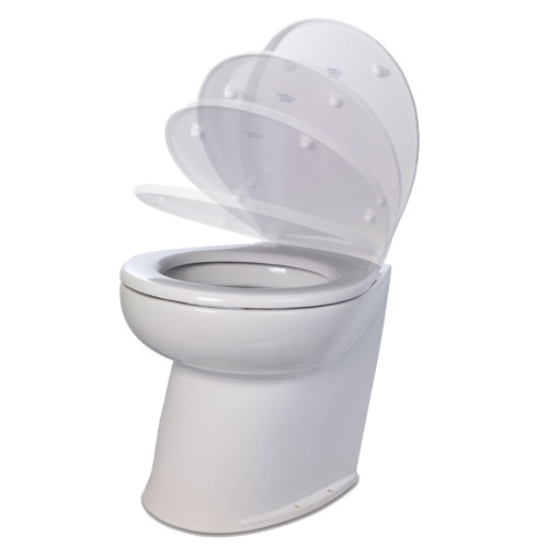 Jabsco Deluxe Flush 17" Angled Back 12V Freshwater Electric Marine Toilet w\/Solenoid Valve  Soft Close Lid