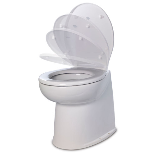Jabsco Deluxe Flush 14" Straight Back 12V Freshwater Electric Marine Toilet w\/Solenoid Valve  Soft Close Lid