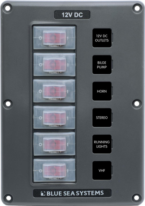 Blue Sea Panel Switch H2o Cb 6pos Gray 4322-BSS