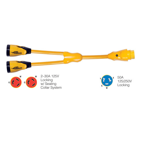 Marinco Y504-2-30 EEL (2)-30A-125V Female to (1)50A-125\/250V Male "Y" Adapter - Yellow